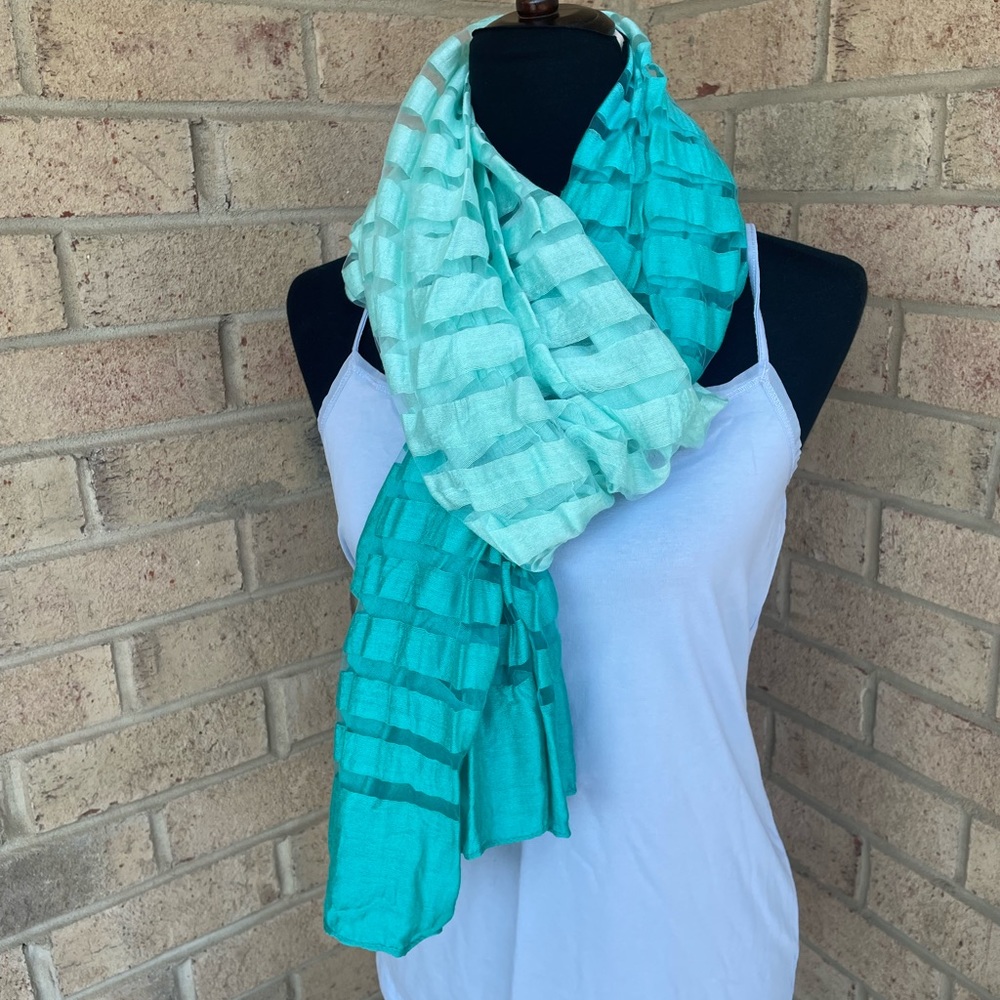 Charming Charlie mint green to turquoise striped long scarf / wrap